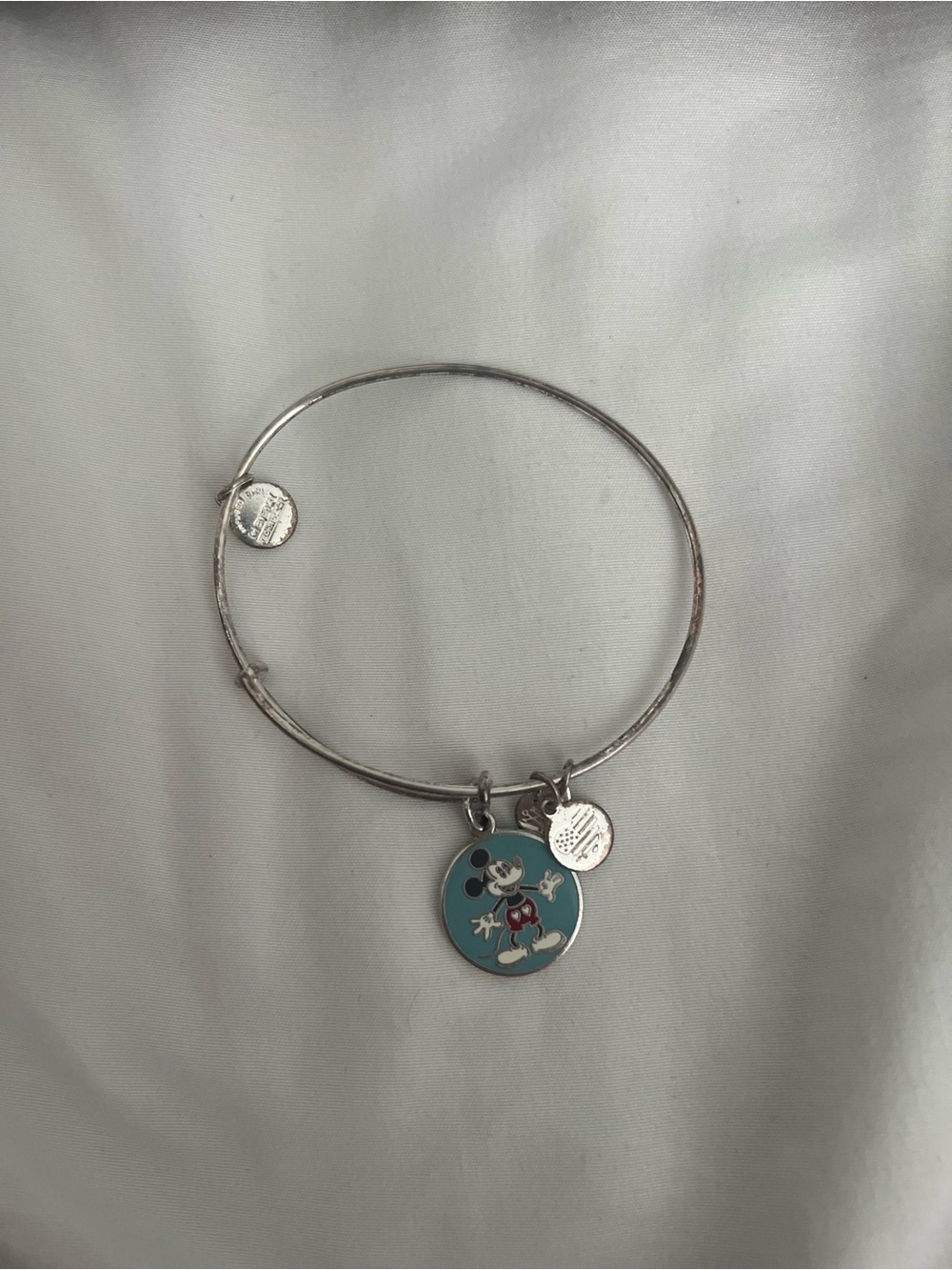 Silver Tone Mickey Mouse Blue Enamel Charm Alex and ani Bangle Bracelet